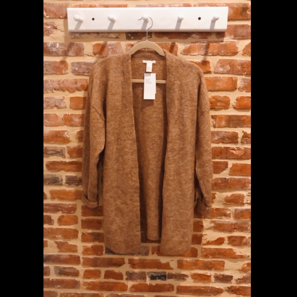 Camel long open cardigan sweater